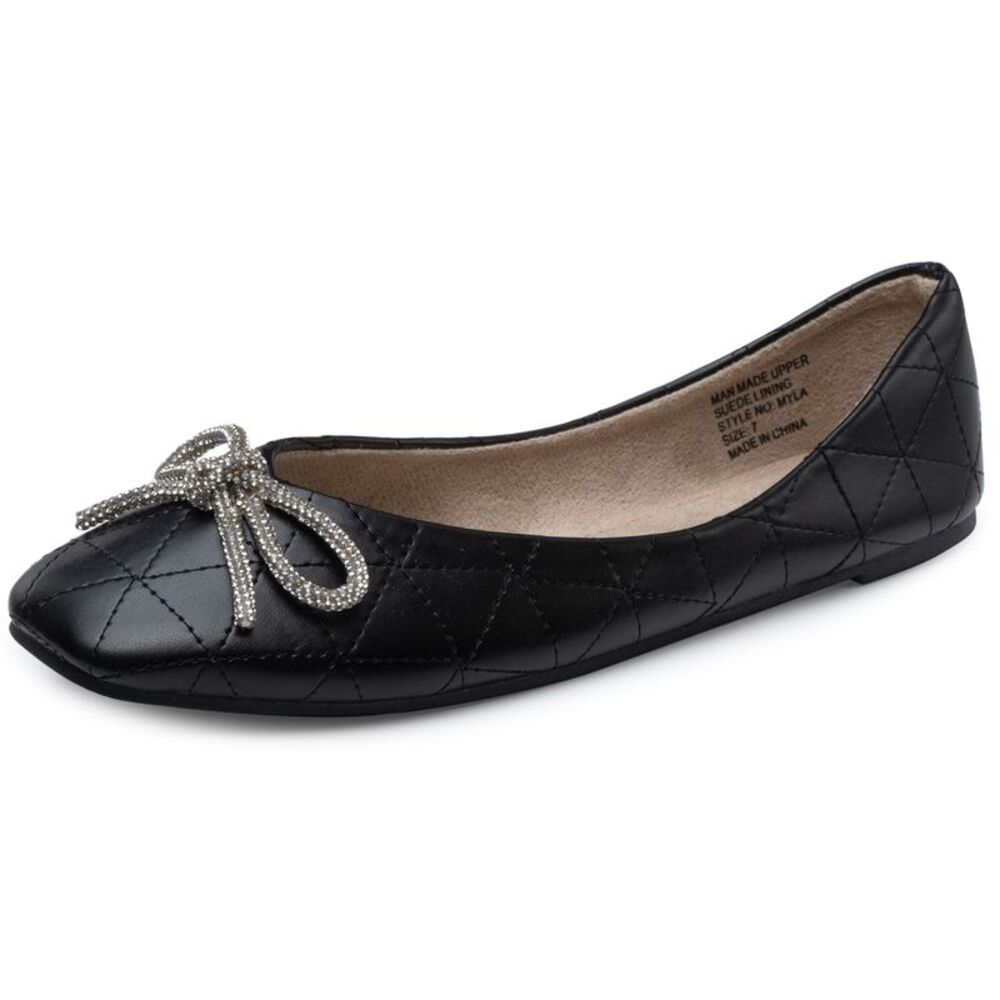 Alpine Swiss Myla Womens Ballet Flats Square Toe Rhinestone Bow Dressy Shoes